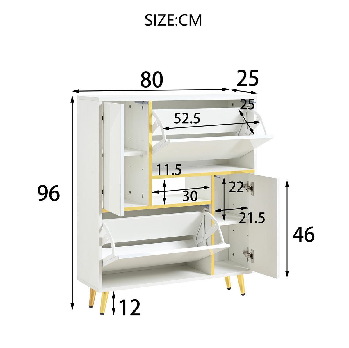 SCHUHSCHRANK 80/25/96 cm in Weiß mit Hochglanzfront und LED-Beleuchtung - Weiß, Holzwerkstoff (80/96/25cm) - Flora Grace
