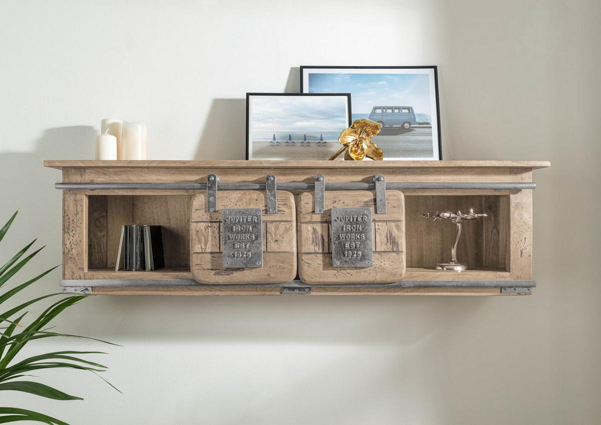 WANDREGAL Mango 130x25x35 whitewash lackiert RAILWAY #365 - Beige, Holz (130/35/25cm) - Massivmoebel24