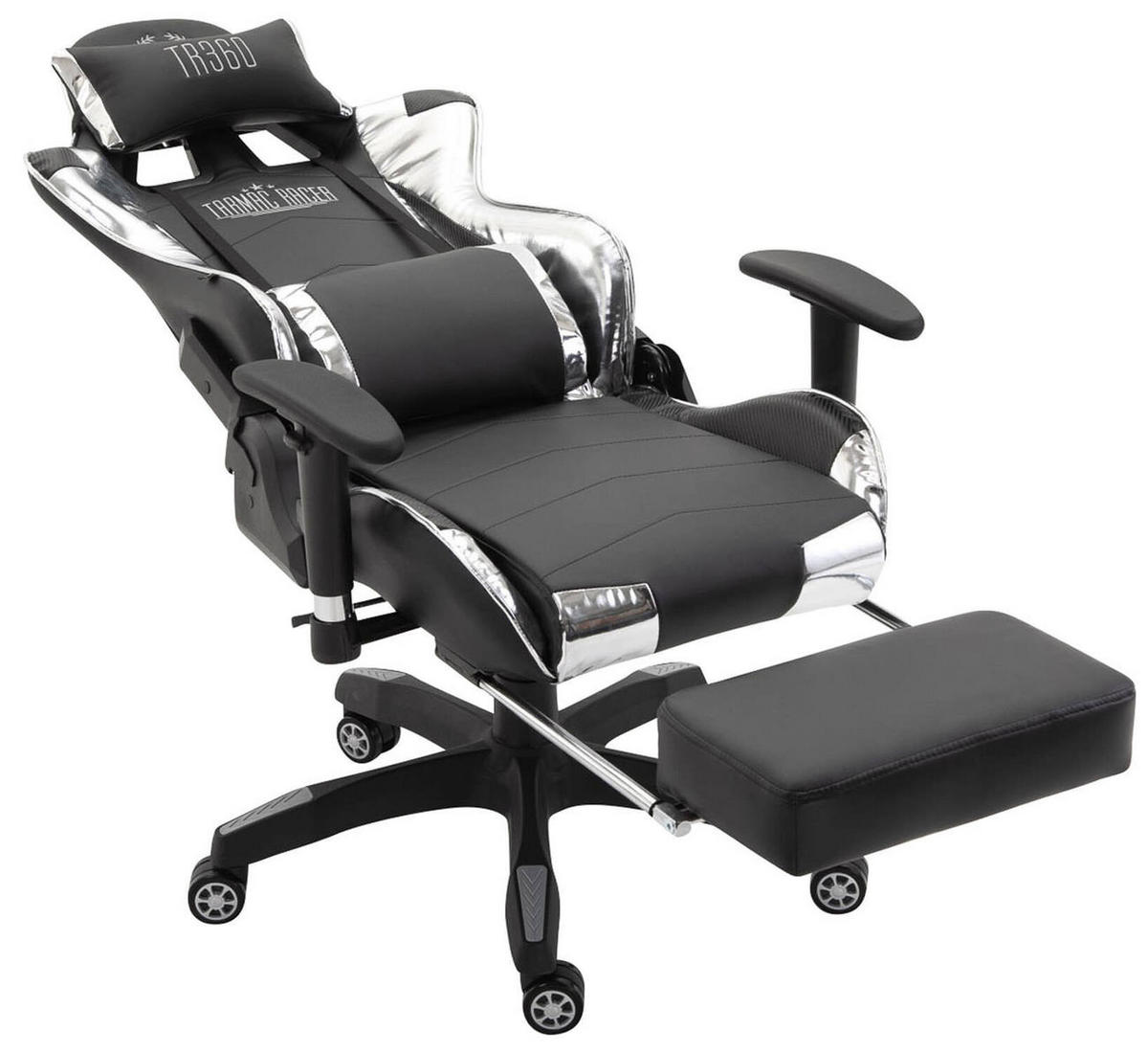 BÜROSTUHL Racing Turbine mit Fußablage glanz, Schwarz/Weiß - Weiß, Kunststoff/Textil (67/142/58cm) - TPFLiving