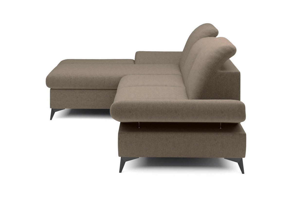 ECKSOFA FELICE L-S Beige Geflochtener Stoff mit Schlaffunktion - Sandfarben, Holz (284/166cm) - MASSENO