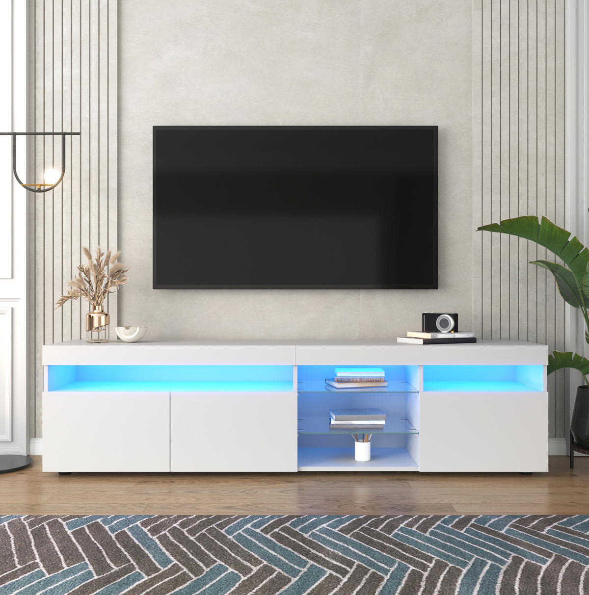 TV-ELEMENT mit LED 180 x 35 x 48 cm Weiß Hochglanz - Weiß, Holzwerkstoff (35/48/180cm) - Beauniv