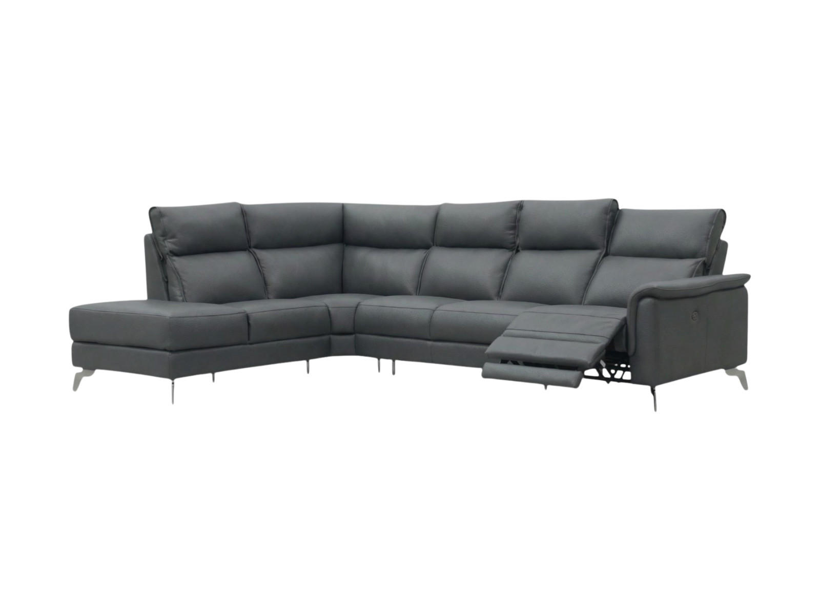 ECKSOFA Borea Echtleder mit 1 x Relaxfunktion Anthrazit - Anthrazit, Leder/Metall (220/310cm)
