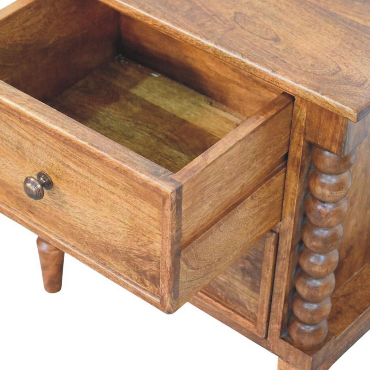 NACHTKASTEN Amber Eiche, 2 Schubladen und Spindelbeine, Hellbraun - Hellbraun/Messingfarben, Holz/Metall (55/60/40cm) - Artisan Furniture