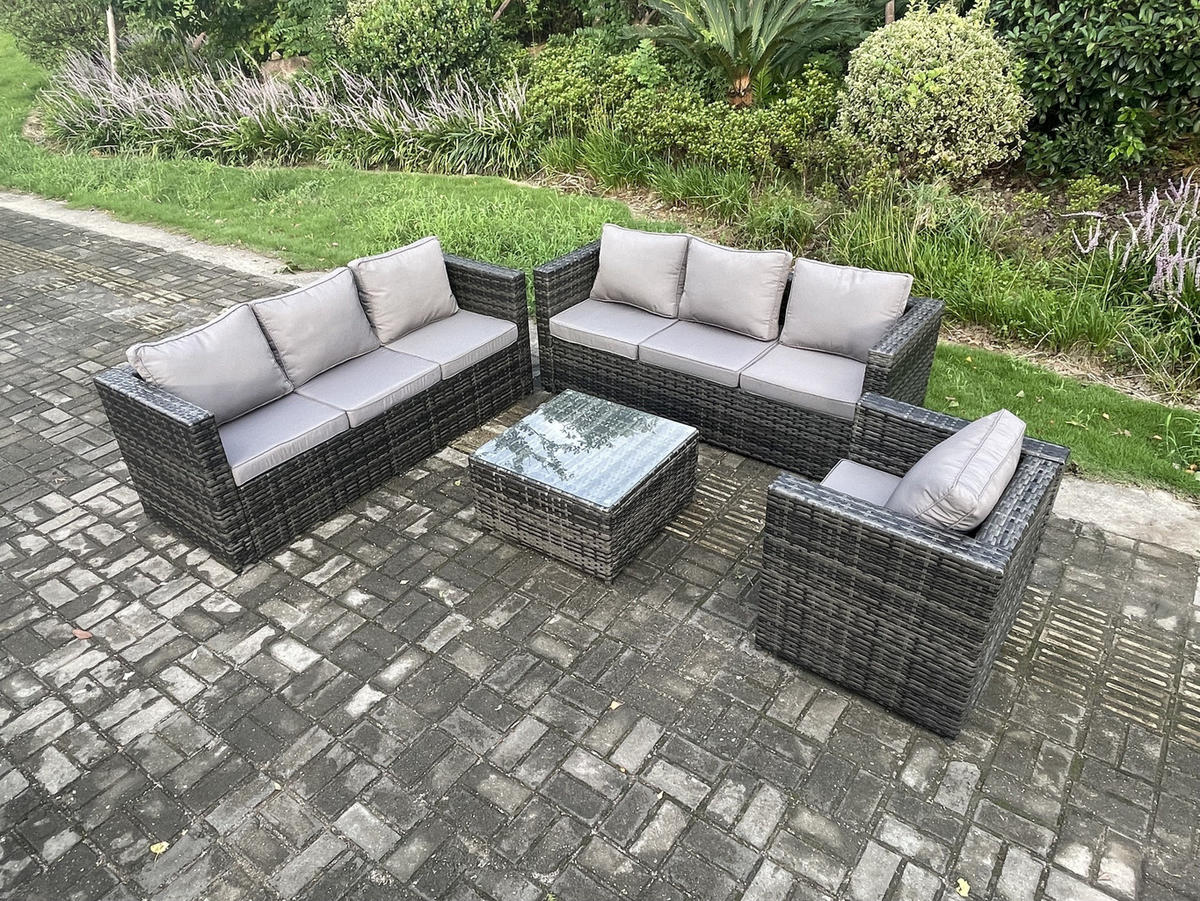 GARTENMÖBELSET Polyrattan 7-Sitzer - Dunkelgrau, Metall - Fimous