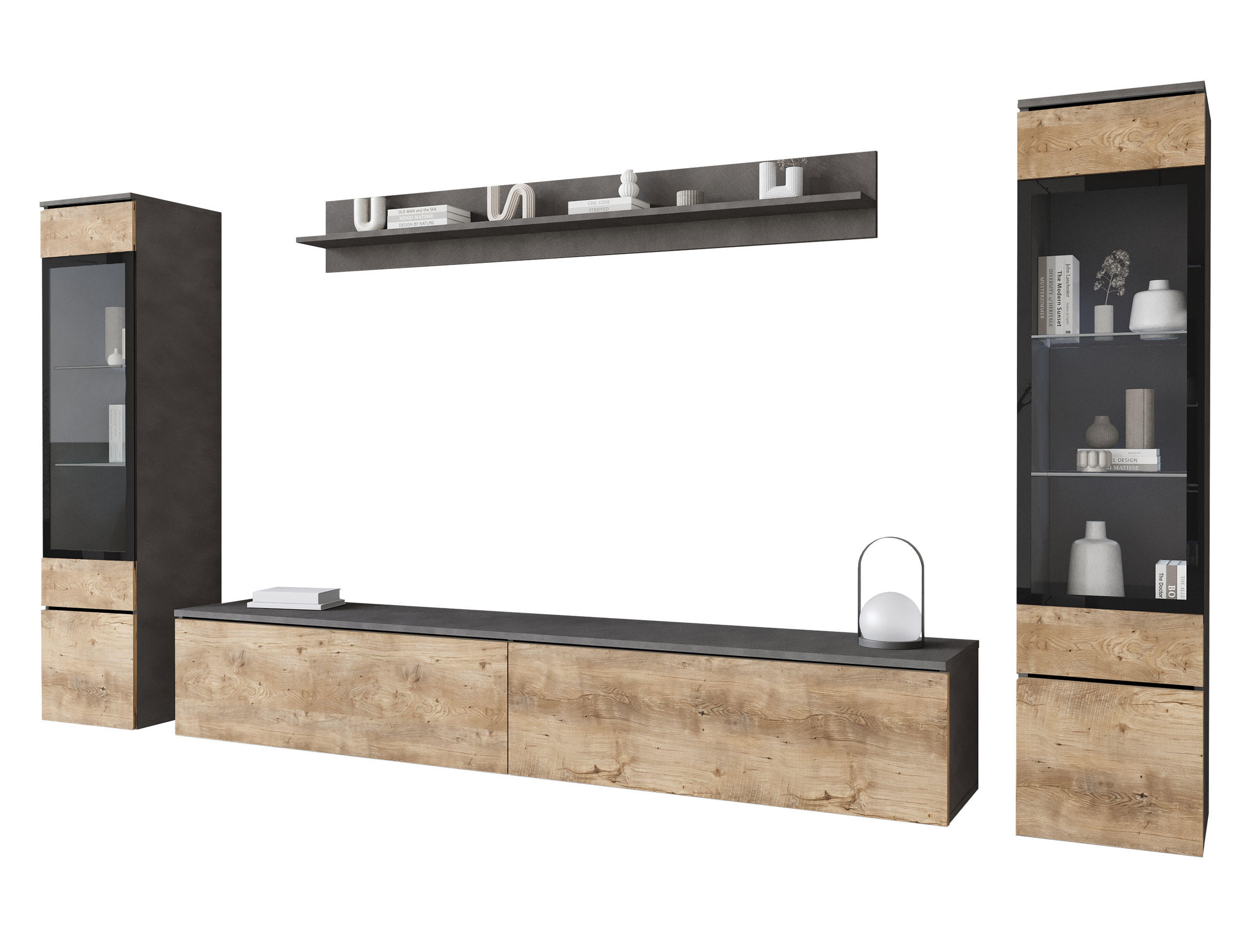 WOHNWAND Vera II - Braun/Grau, Holzwerkstoff (30/130/33cm) - MIRJAN24