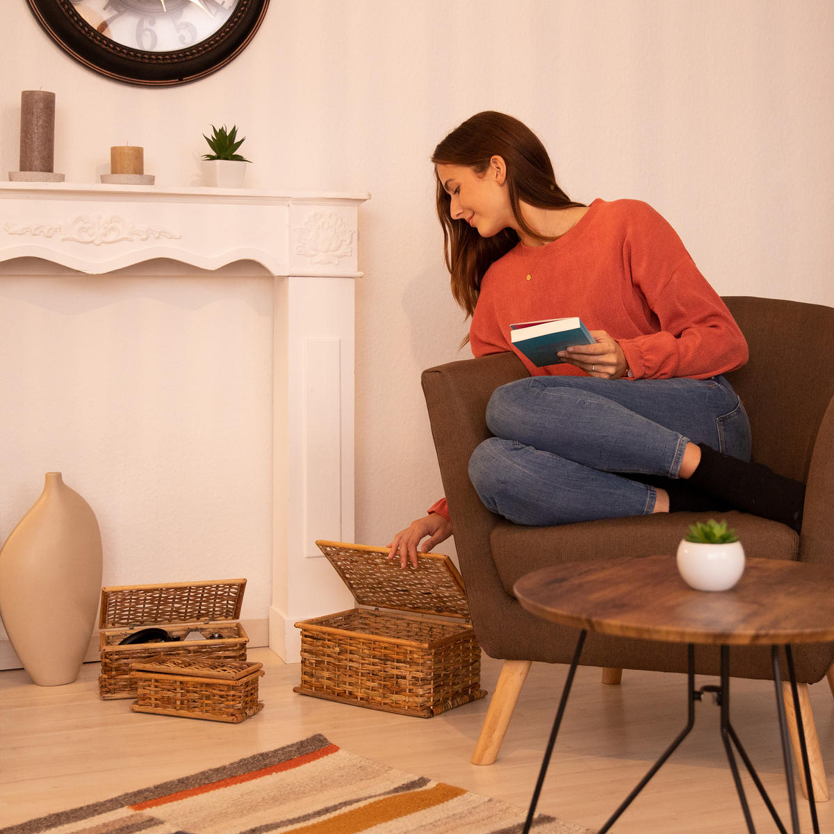 3XKÖRBCHEN - Hellbraun, Textil (33/15/20cm) - Relaxdays