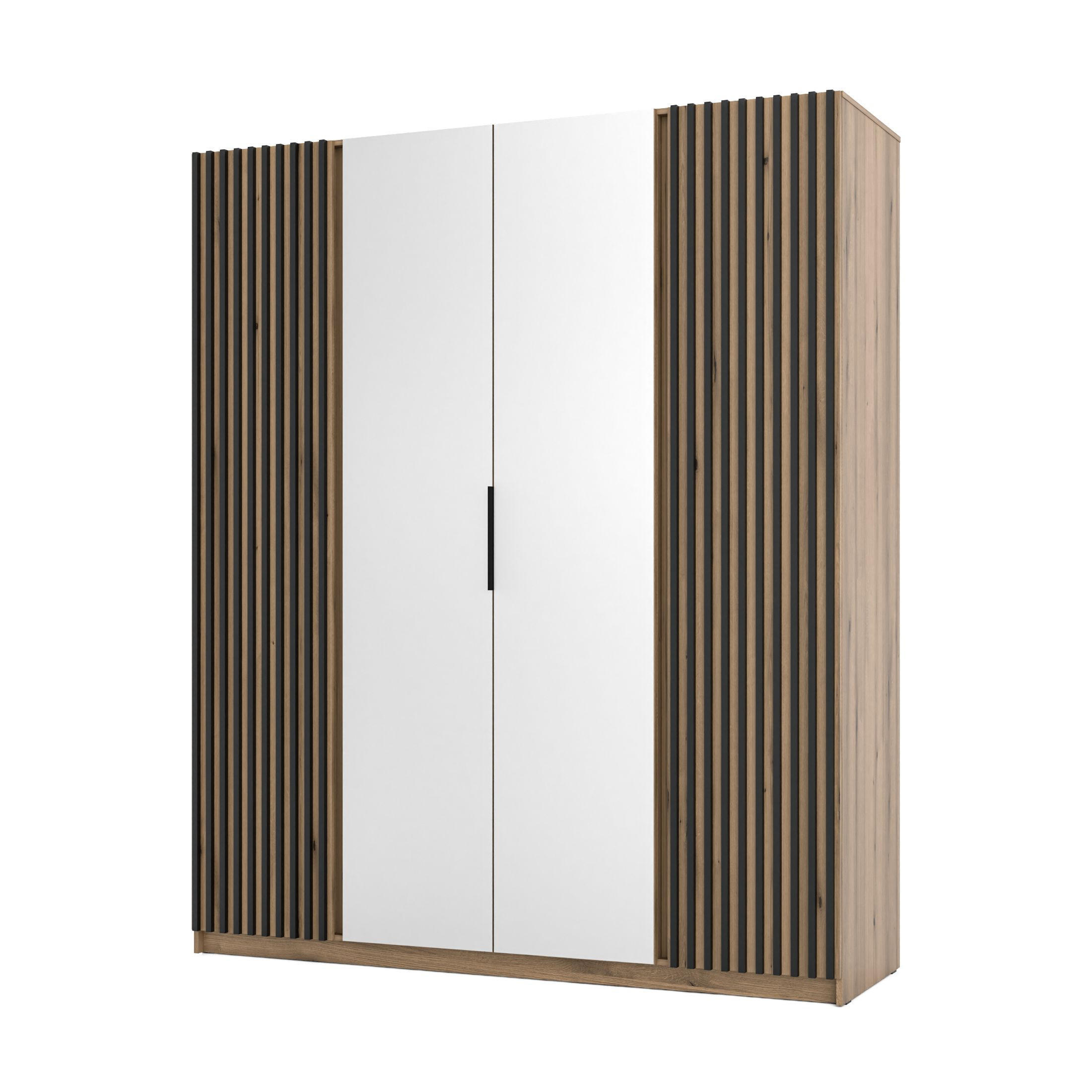 DREHTÜRENSCHRANK CAGLIARI 200/239/61,9cm 4-türig mit Spiegel Goldfarben - Goldfarben, Holzwerkstoff (200/239/61.9cm) - MASSENO