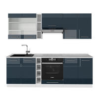 KÜCHENZEILE Fame-Line Dunkelblau Hochglanz/Weiß 235 cm, AP Marmor - Dunkelblau/Weiß, Holzwerkstoff (235/81.6/60cm) - Vicco