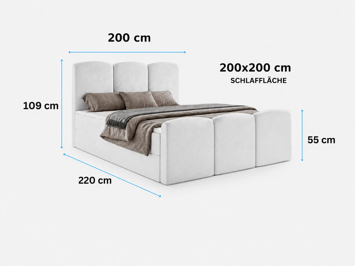 BOXBETT SAVIO 200x200 cm mit Bettkasten, Bonell-Matratze H3 und Topper – Samt Altrosa - Altrosa, Textil (200/200cm) - Luxkor24