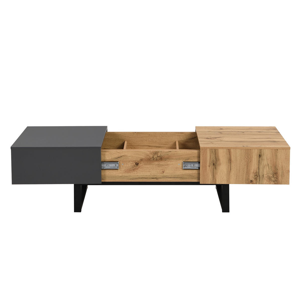 COUCHTISCH 155/55/40cm,verschiebbarer Couchtisch,Holz + Metall,Naturfarben,Grau - Naturfarben, Holz (55/155/40cm) - LVHOM