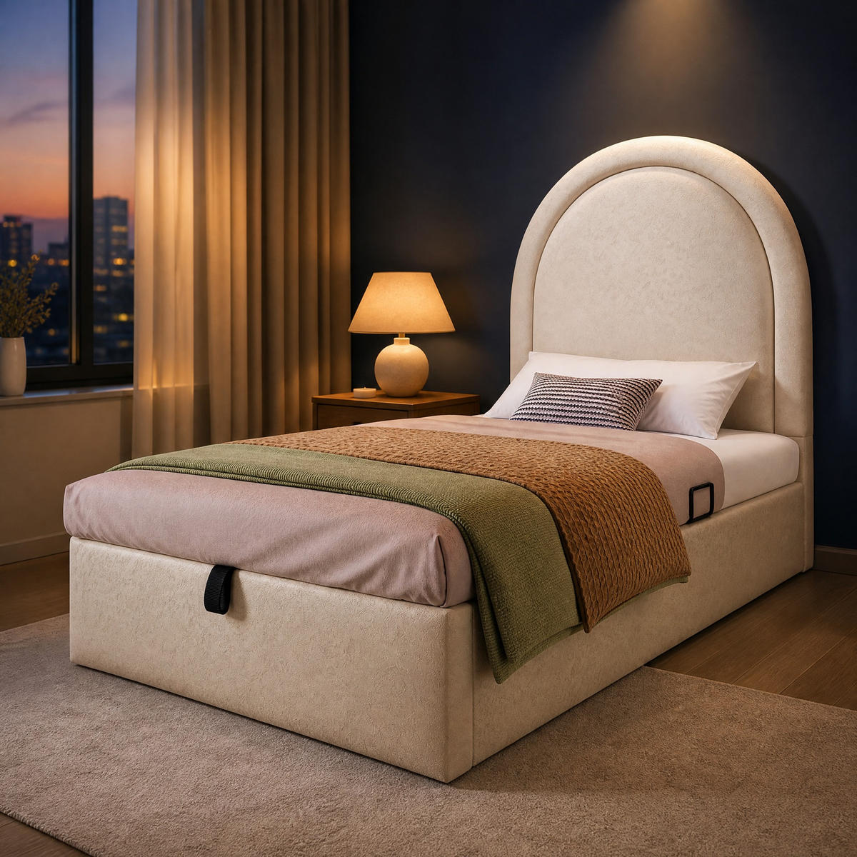 POLSTERBETT 90/200 mit Bettkasten für Jungen & Mädchen in Beige - Beige, Holzwerkstoff/Textil (90/200cm) - EVRYAE
