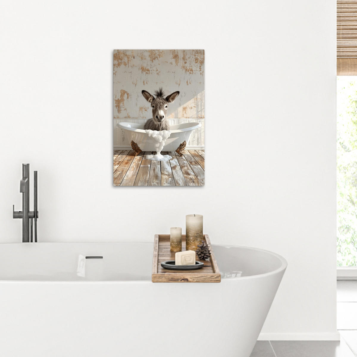 LEINWANDBILD Esel - Tiere - Badewanne - Schaumstoff 40x60 cm - Weiß, Textil (40/60cm) - MuchoWow