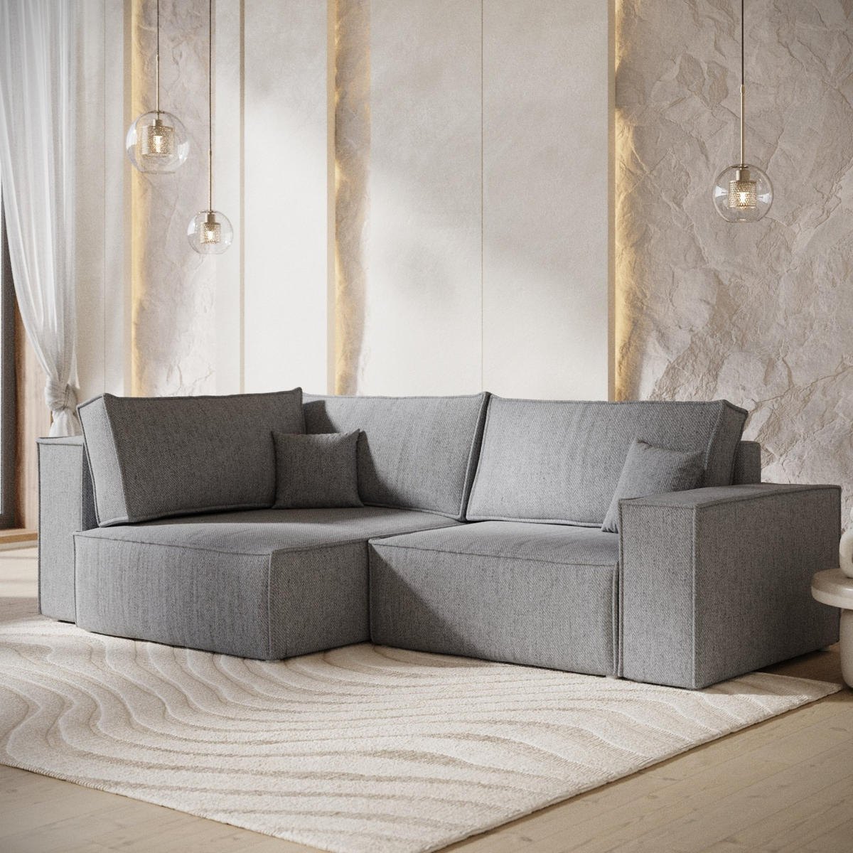 ECKSOFA AVION mit Schlaffunktion Grau im Neve Stoff - Schwarz/Grau, Holz/Holzwerkstoff (253/148cm) - AltaBeds