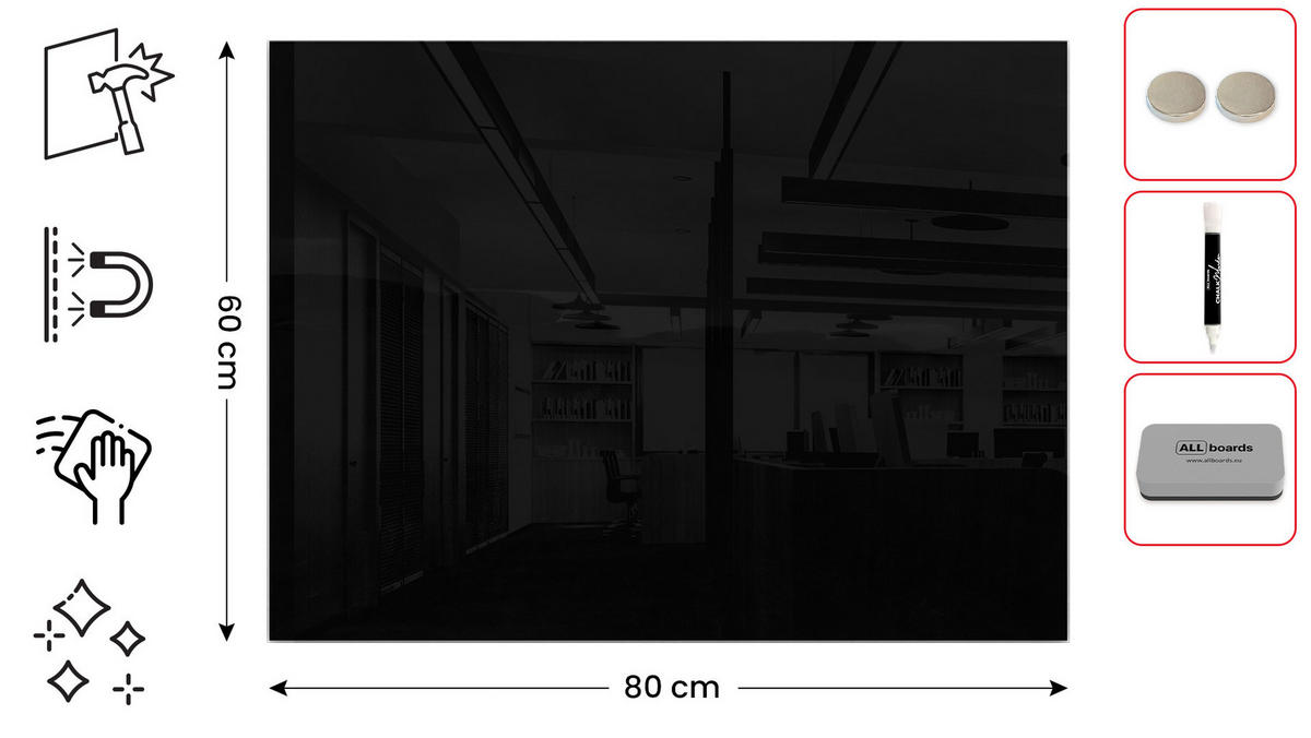 GLASBOARD - Schwarz 80x60cm - Schwarz, Glas (80/60/0.7cm) - ALLboards