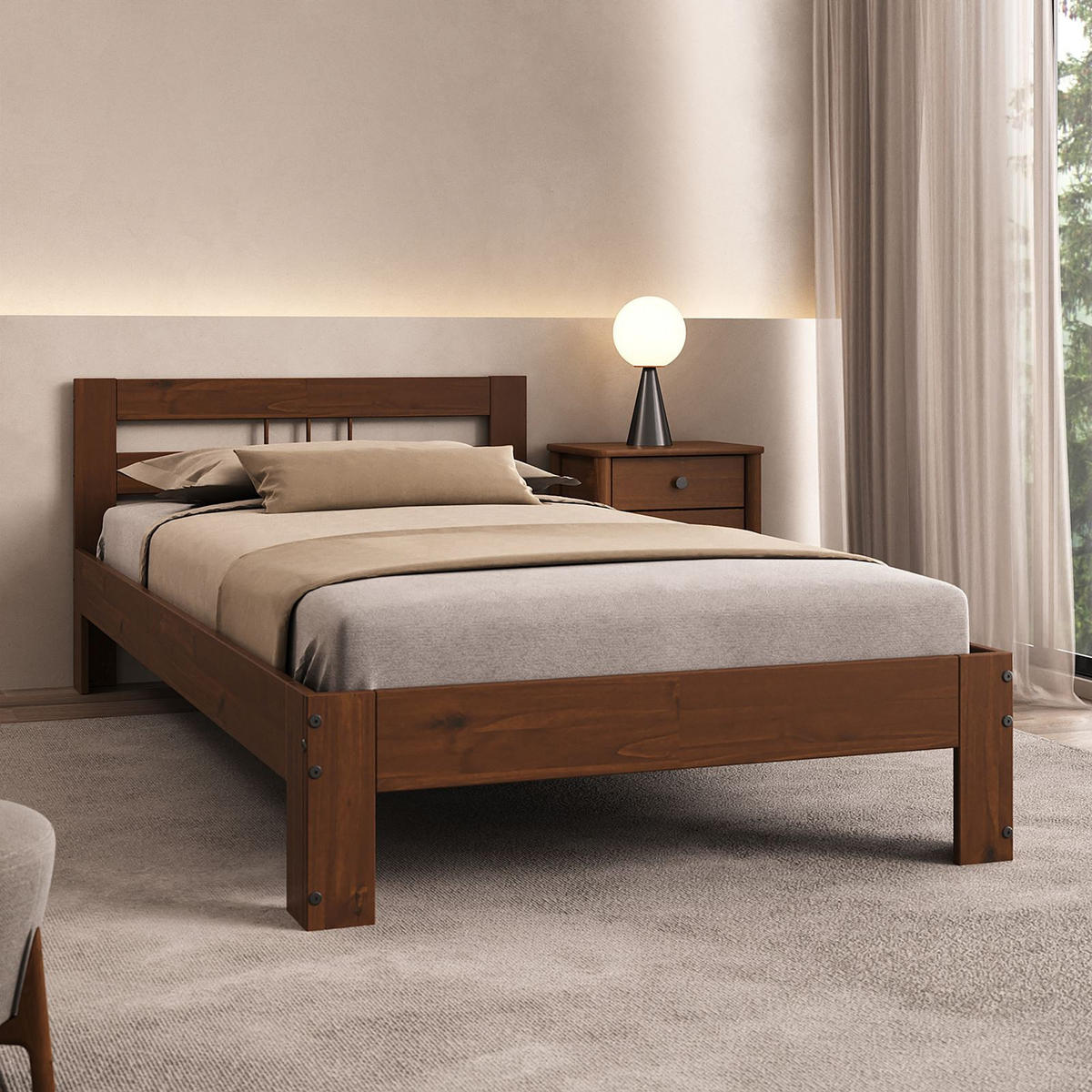 MASSIVHOLZBETT THEO 90X200 CM - Kastanienfarben, Holz (90/200cm) - IDIMEX