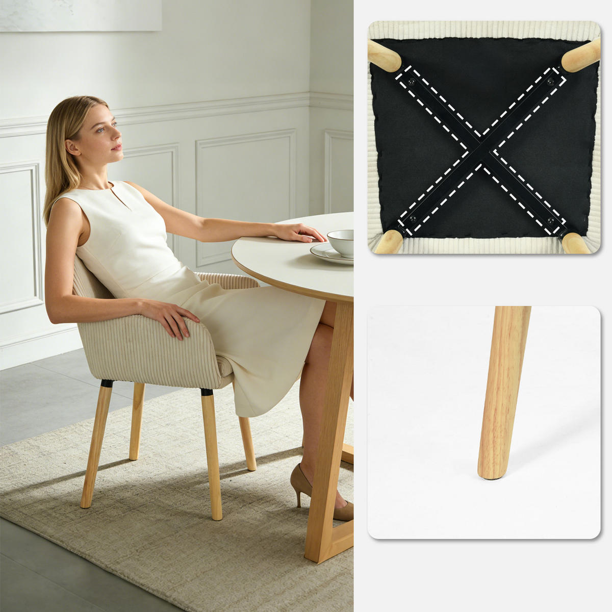 ESSZIMMERSTUHL 2er Set in Beige mit Cord-Optik - Beige, Textil (54/77/53cm) - Meubles Cosy
