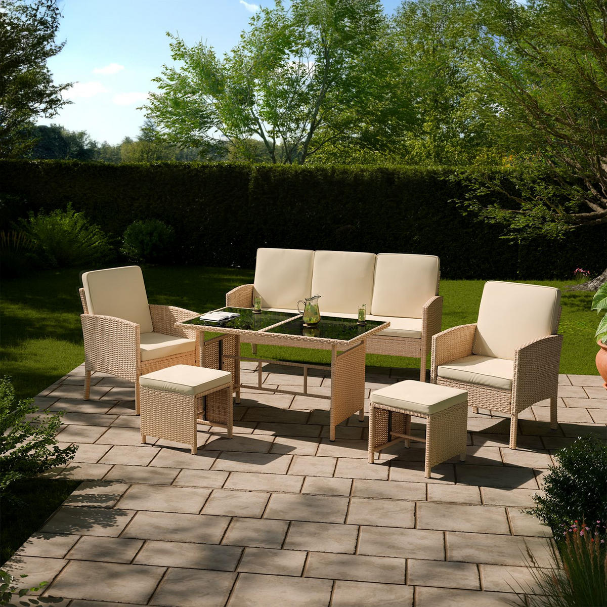 SITZGRUPPE Turin creme Polyrattan - Creme, Kunststoff/Metall - Juskys