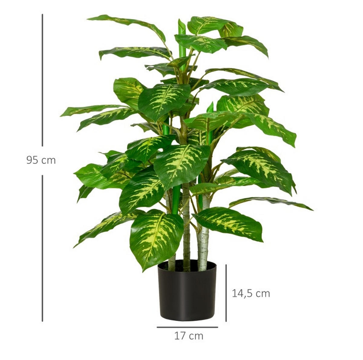 KUNSTPFLANZEN Dieffenbachie 17/17/95 cm grün aus Kunststoff mit Zementtopf - Grün, Kunststoff (95cm) - OKWISH