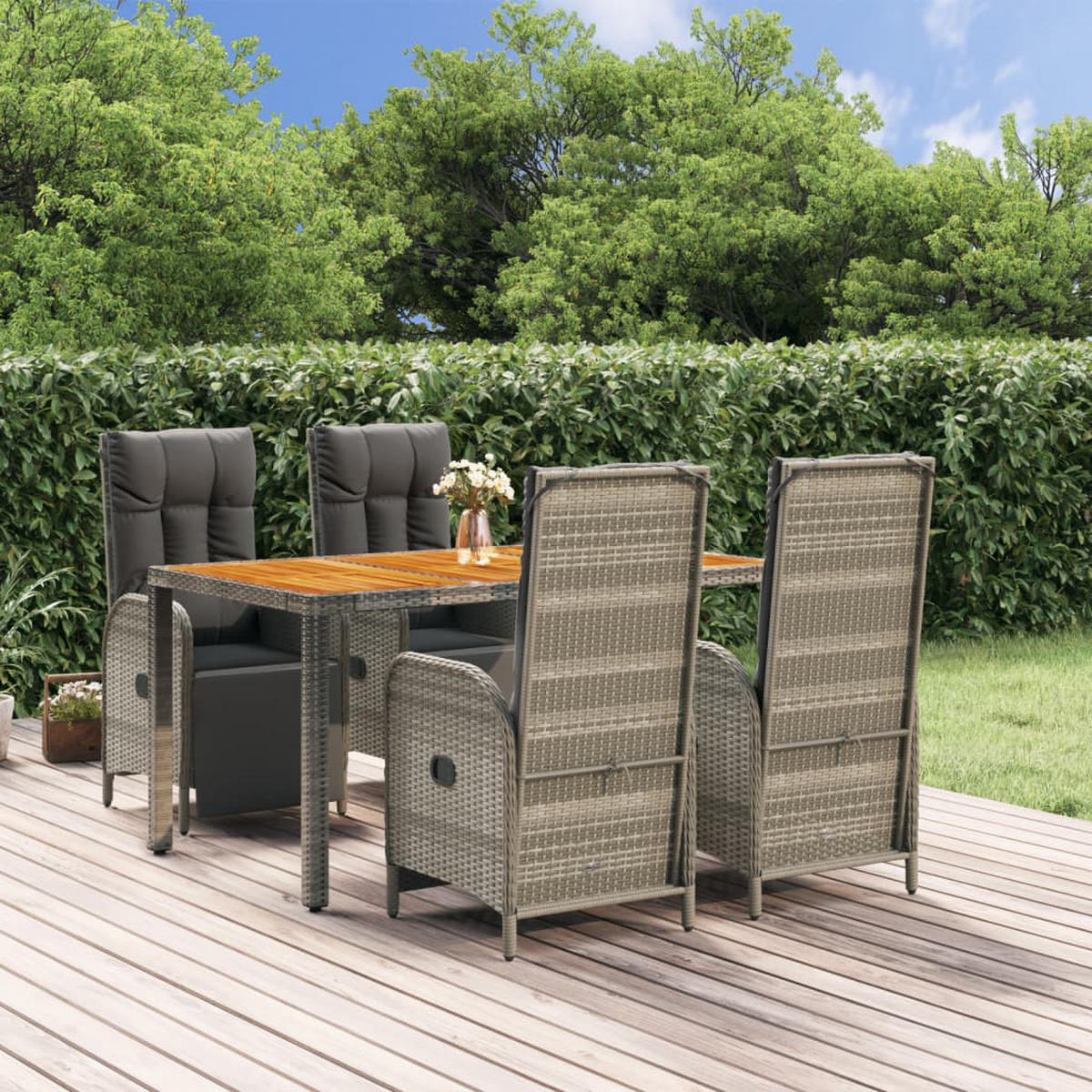 GARTEN-ESSGRUPPE 5-teilig Mit Kissen Grau Poly Rattan - Grau, Kunststoff - vidaXL
