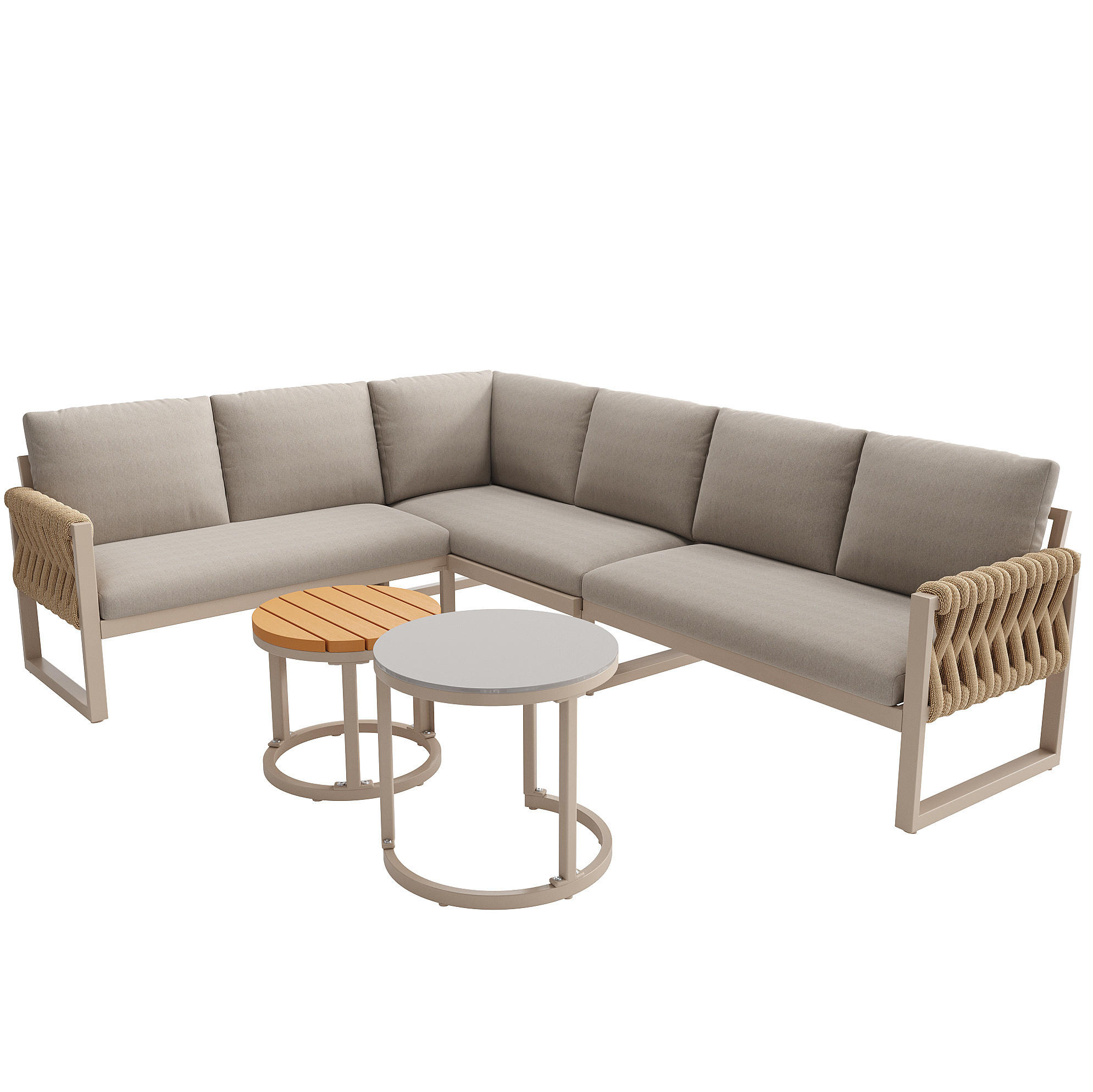 GARTENLOUNGE 123/68/86 cm mit modularer Kombination, verstellbaren Tischbeinen und waschbaren Kissen, Beige - Beige, Metall - Redom