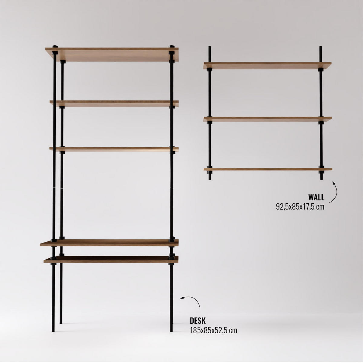SCHREIBTISCH mit Regal 185x150x17,5/52,5 - Eiche San Remo, Metall (235/185/52.5cm) - AR Shelving