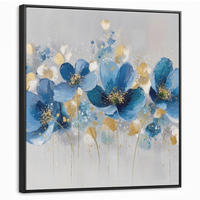 LEINWAND Bilder mit Rahmen - Blumen - Blau - Abstrakt - 90x90 - Hellgrau, Textil (90/90cm) - MuchoWow
