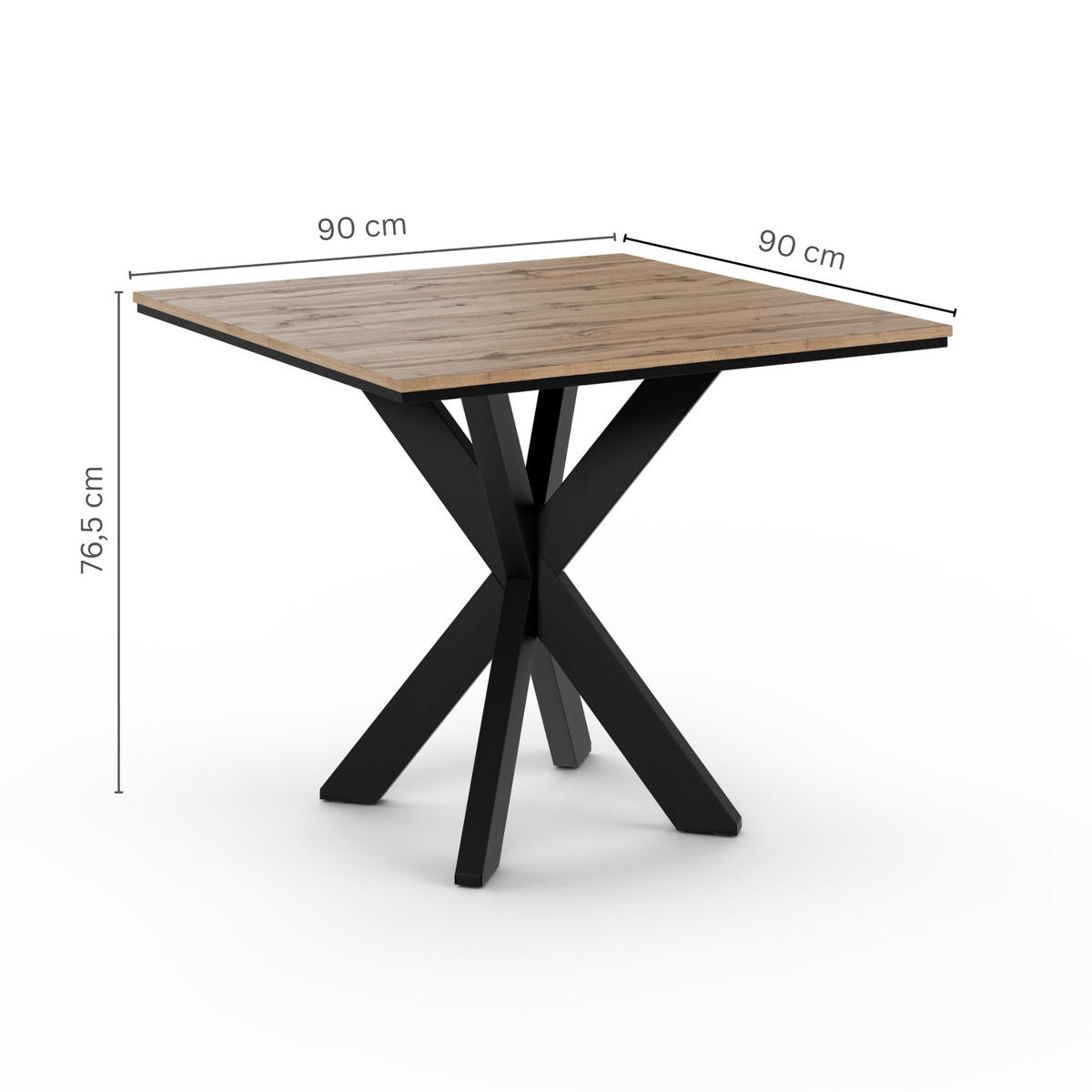 ESSTISCH Wotan Eiche Holzoptik 90x90 cm - Eiche Wotan/Schwarz, Holzwerkstoff (90/90/76.5cm) - PROSPERO