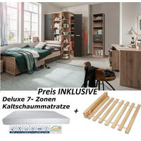JUGENDZIMMER Cariba in Eiche San Remo und Graphit 8 teilig mit Matratze und Lattenrost - Braun, Holzwerkstoff (120/200cm)
