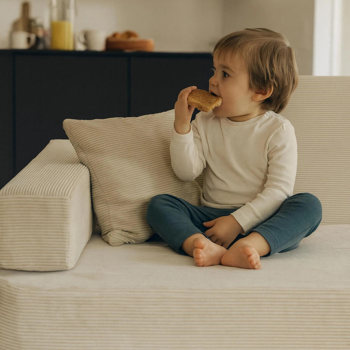 KINDERSOFA, Angelove, Cordsamt, Grau - Grau, Textil (160/24/80cm) - MeowBaby