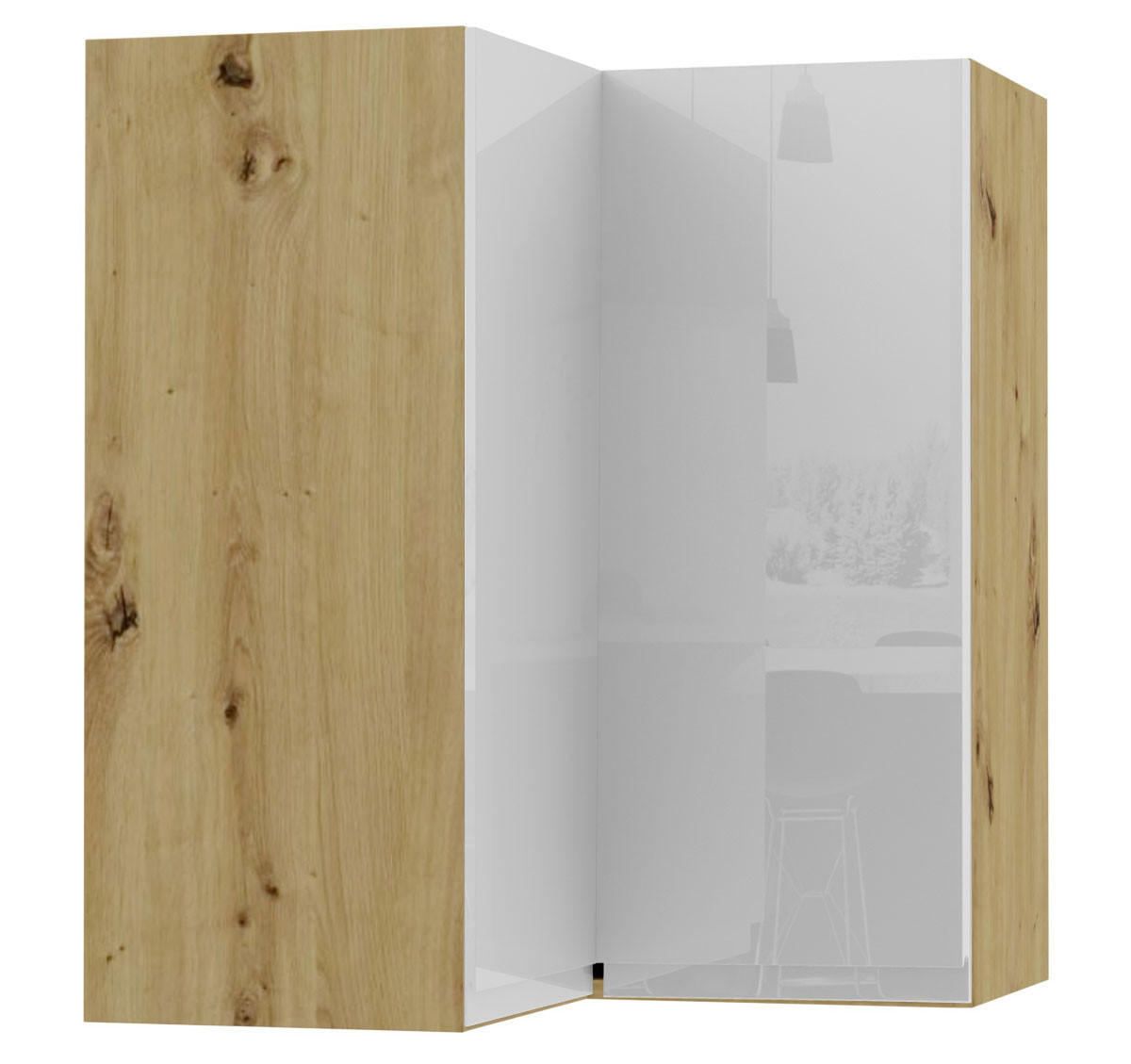 ECKHÄNGESCHRANK Florence W12/60 Eiche Artisan / RAL 9003 signalweiß HG 60 / 60 / 72cm - Vordertür links - Weiß Hochglanz/Eiche Artisan, Holz/Holzwerkstoff (72/60/60cm) - Feldmann-Wohnen