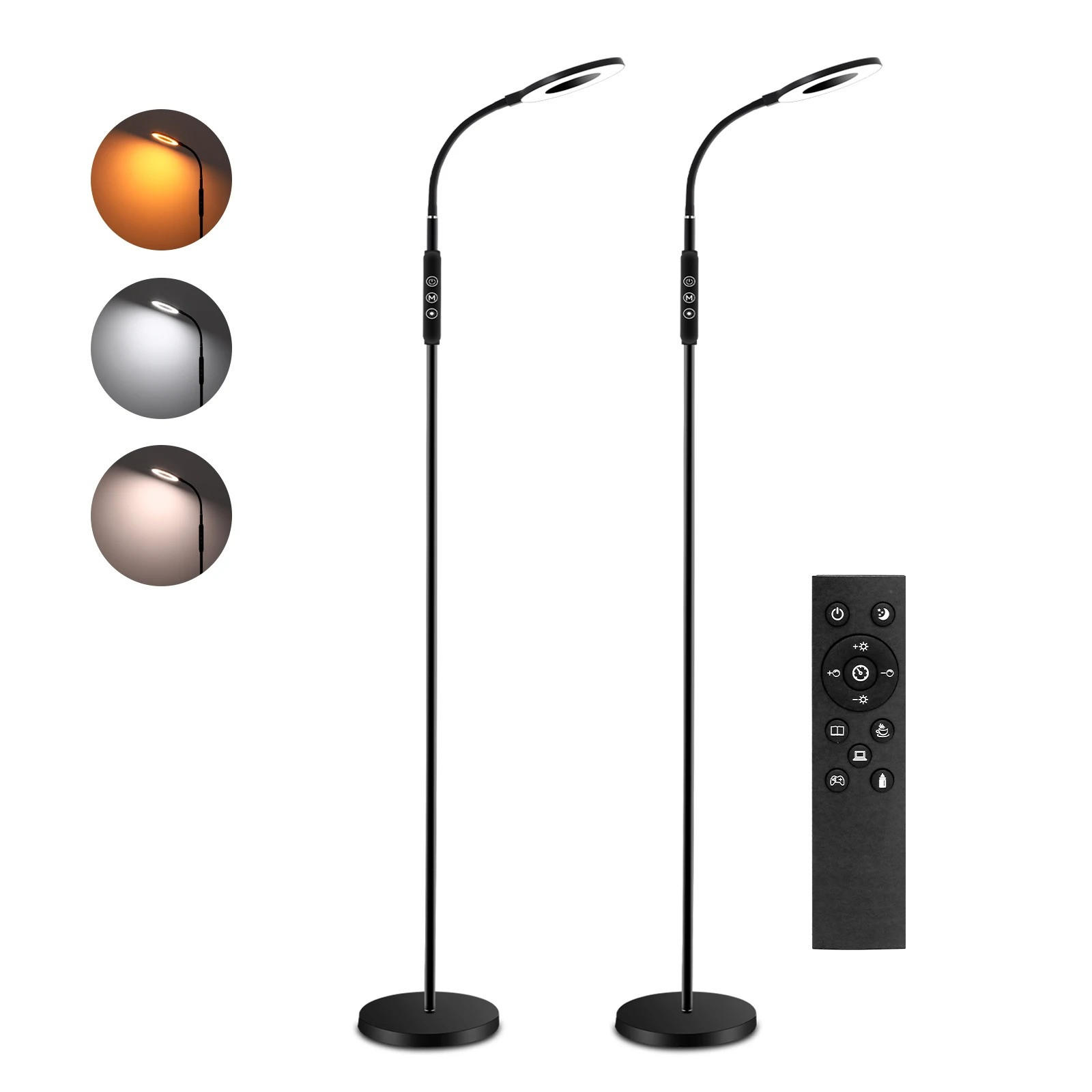 STEHLEUCHTE Dimmbar 1800–6000K 360° Drehbar Nachtlichtfunktion Speicherfunktion 2 Stück - Schwarz, Metall (15/15/169cm) - Kaket