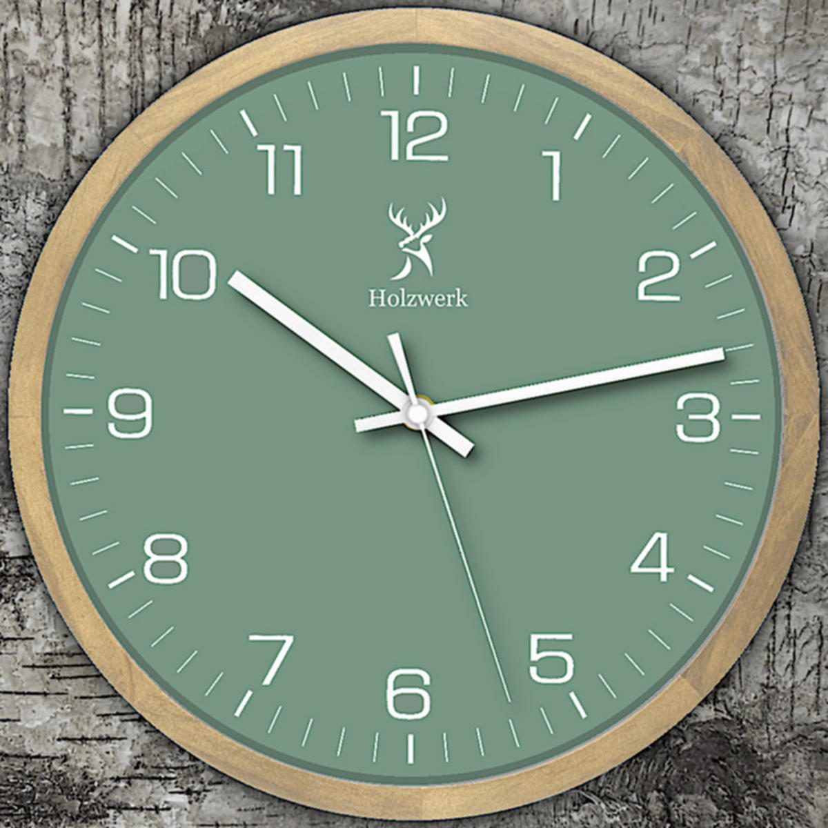 WANDUHR Holz Designer NAUMBURG Loft Wand Uhr, beige, grün - Beige/Mintgrün, Glas/Holz (30/30/4.2cm) - Holzwerk