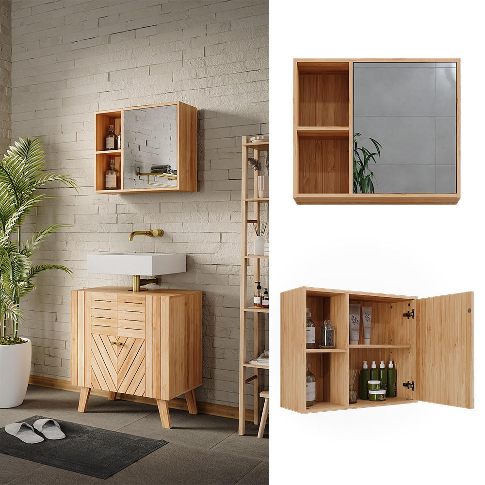 BADSPIEGELSCHRANK Lucie Bambus 54 x 44.5 cm mit Spiegel - Grün, Holzwerkstoff (54/44.5/20cm) - Vicco