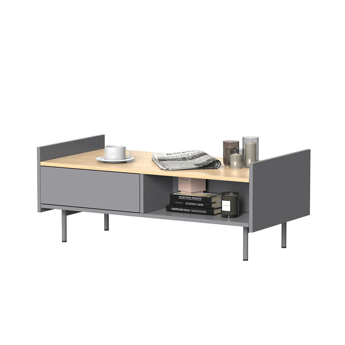 COUCHTISCH Velina Grau/Eiche 100 x 50 cm mit 2 Schubladen - Eichefarben/Grau, Holzwerkstoff (50/100/40cm) - Vicco