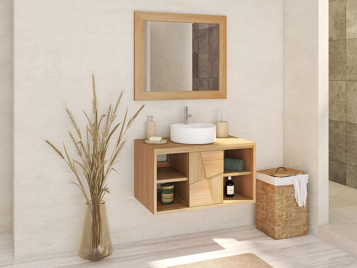 WASCHBECKENUNTERSCHRANK - 80 cm x 50 cm - holz - naturfarben hell Sumbawa - Naturfarben, Holz (80/45/50cm) - Vente-Unique