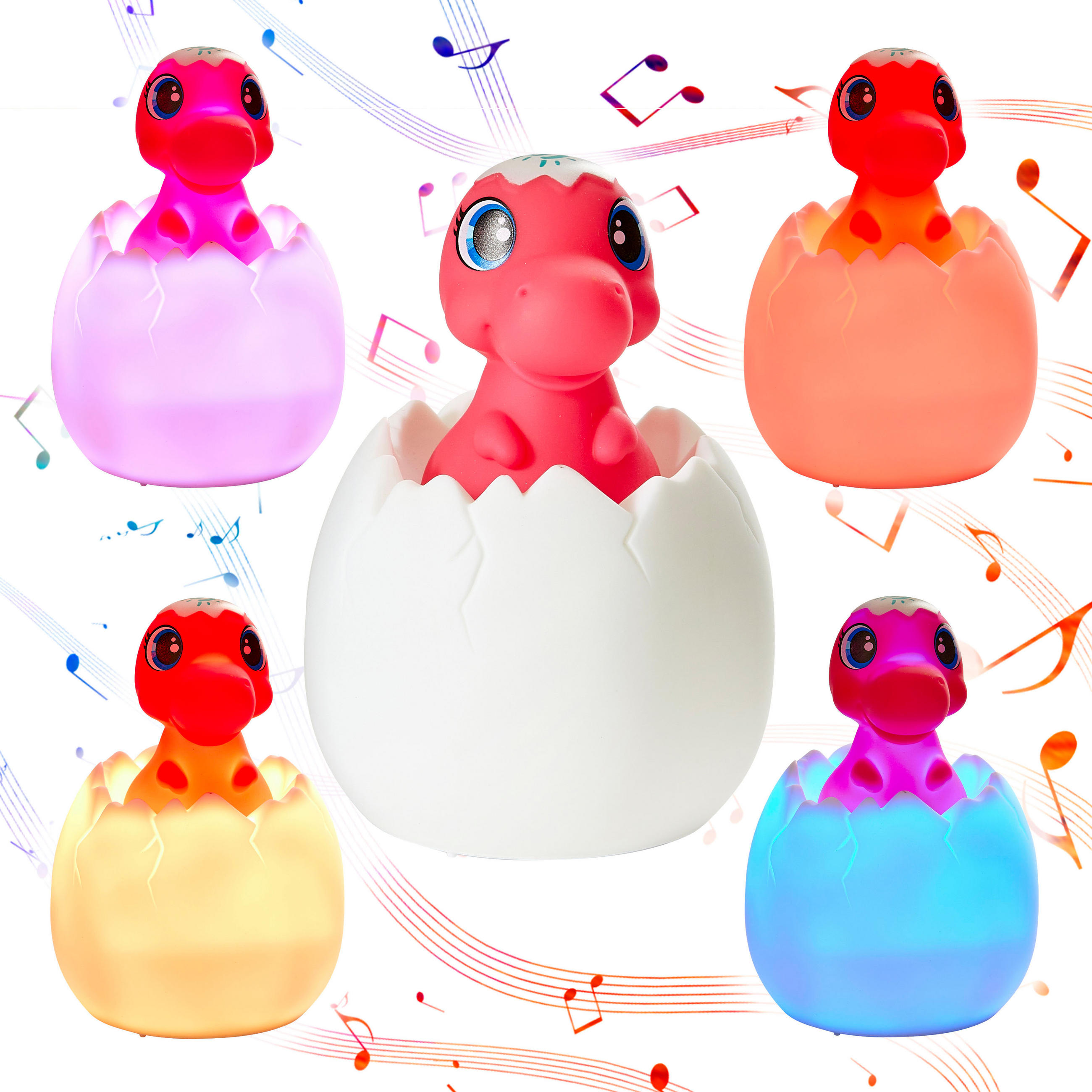 LED-AKKU-NACHTLICHT - rotes Dino-Nachtlicht mit Fernbedienung, Timerfunktion und 130 Melodien, energiesparend - Rot, Kunststoff (8.5/8.5/13cm) - Northpoint