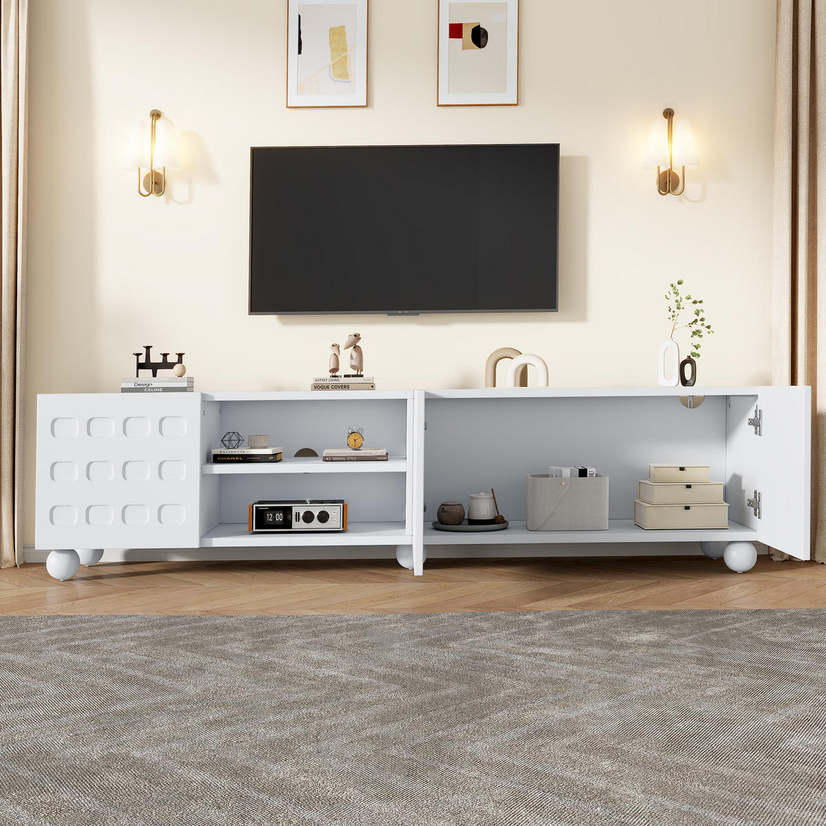TV-SCHRANK 200 x 40 x 44 cm Weiß mit 3 Türen und halboffenem Fach - Weiß, Holzwerkstoff (40/44/200cm) - Beauniv
