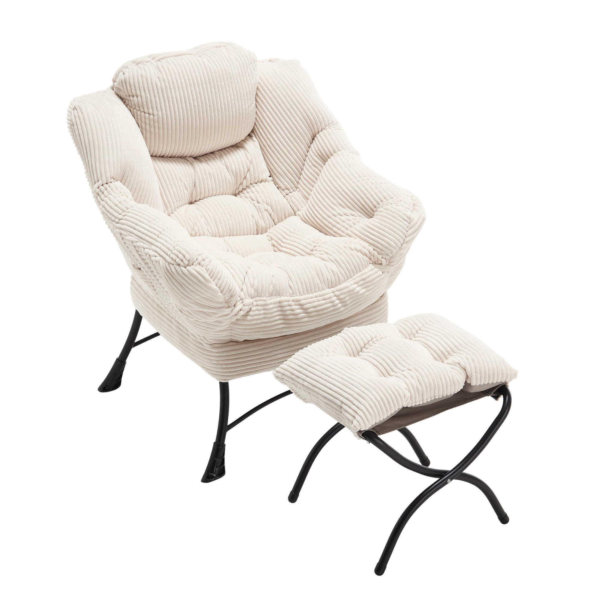 SESSEL 69.9/95/64 cm Weiß aus Stahl mit Hocker - Weiß, Textil (69.9/95/64cm) - OKMYHOME