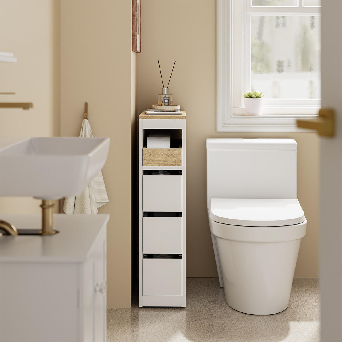 NISCHENSCHRANK mit 3 Schubladen, Weiß 60x20x82,3cm - Weiß, Holzwerkstoff (20/82.5/60cm) - SoBuy