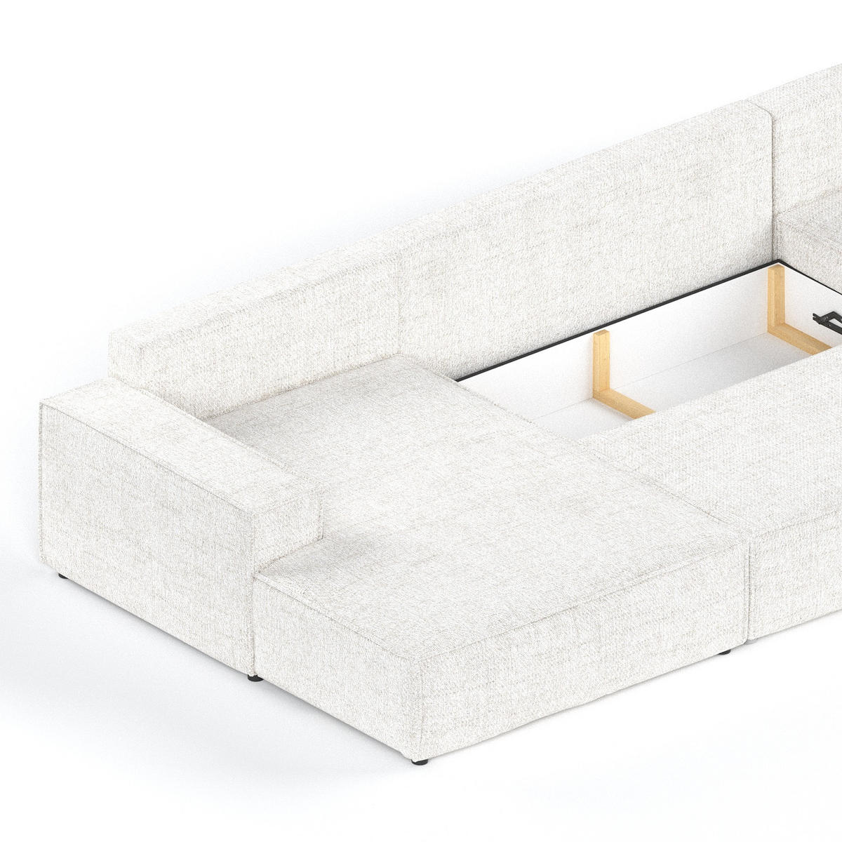 WOHNLANDSCHAFT NUBO mit Schlaffunktion Creme im Neve Stoff - Creme/Schwarz, Holz/Holzwerkstoff (398/70/148cm) - AltaBeds