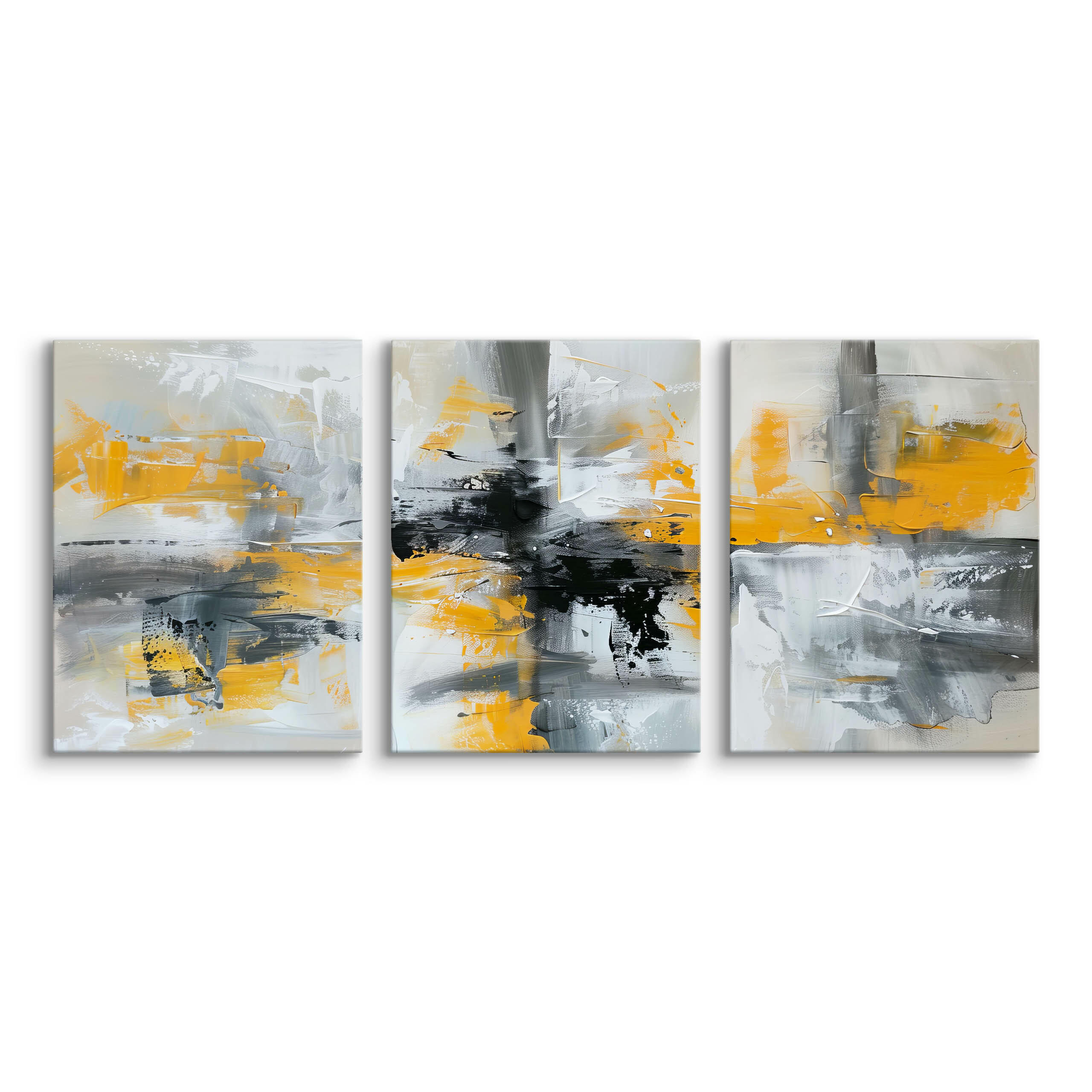 LEINWANDBILDER 3-es Set Abstrakte Kunst - Beige/Gelb, Textil (90/40cm) - Muralo