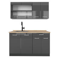 SINGLEKÜCHE R-Line Anthrazit Hochglanz/Anthrazit 140 cm ohne Arbeitsplatte - Anthrazit, Holzwerkstoff (140/81.6/46cm) - Vicco