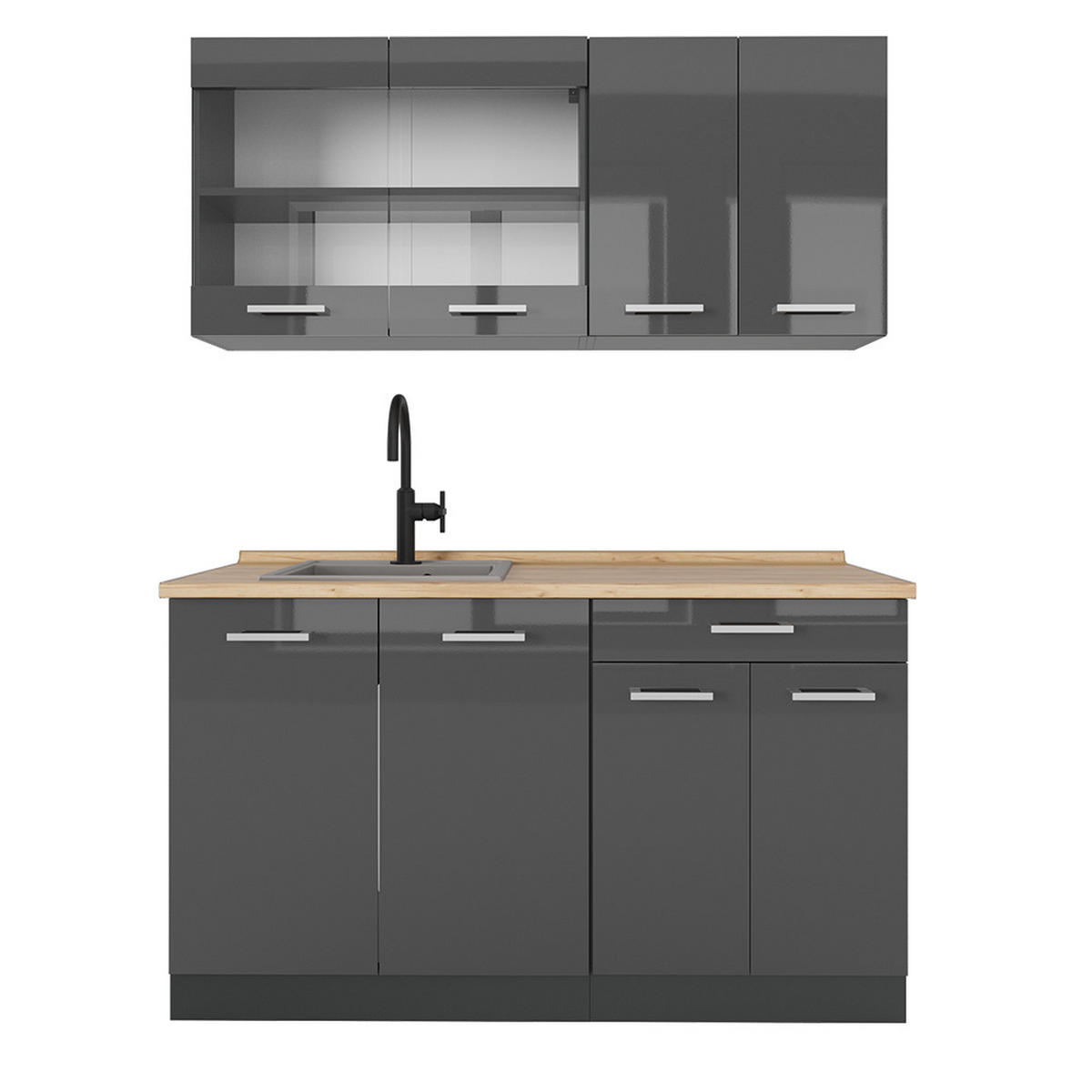 SINGLEKÜCHE R-Line Anthrazit Hochglanz/Anthrazit 140 cm ohne Arbeitsplatte - Anthrazit, Holzwerkstoff (140/81.6/46cm) - Vicco