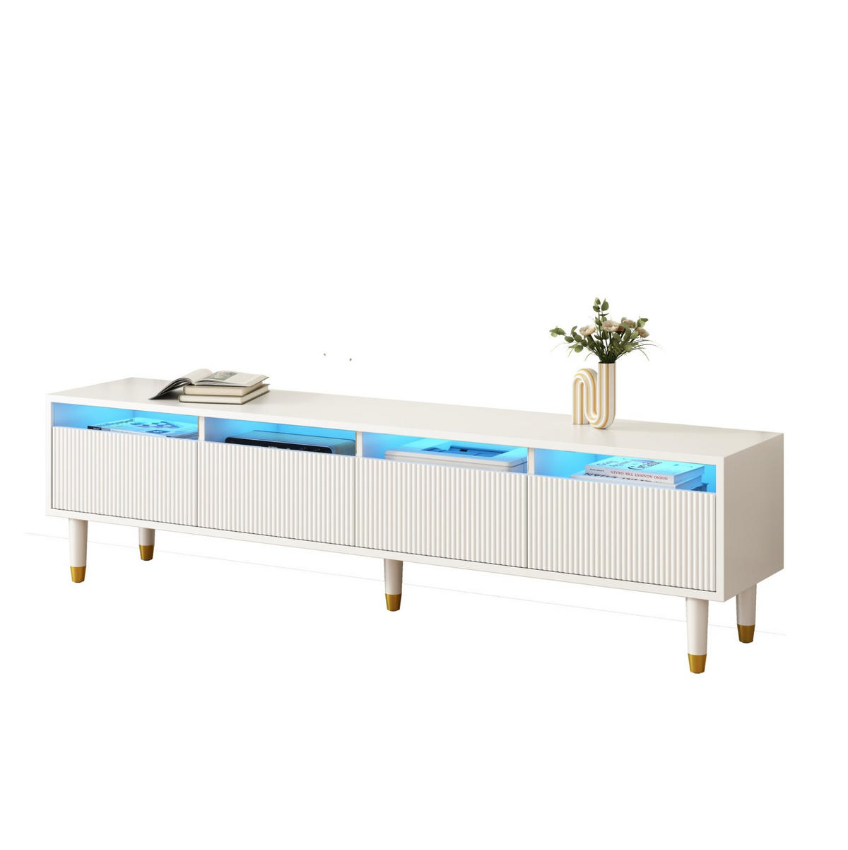 LOWBOARD 178/35/45 cm und 110/50/40 cm Weiß aus MDF mit LED-Beleuchtung - Weiß, Holzwerkstoff (35/45/178cm) - OKMYHOME