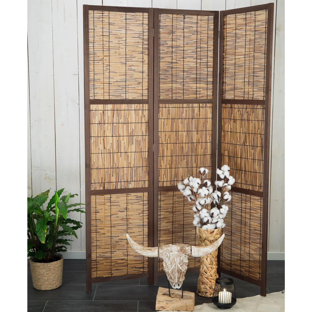 RAUMTEILER Cala 3-tlg. Schilfrohr - Naturfarben, Holz (120/170/2cm) - CREEDWOOD