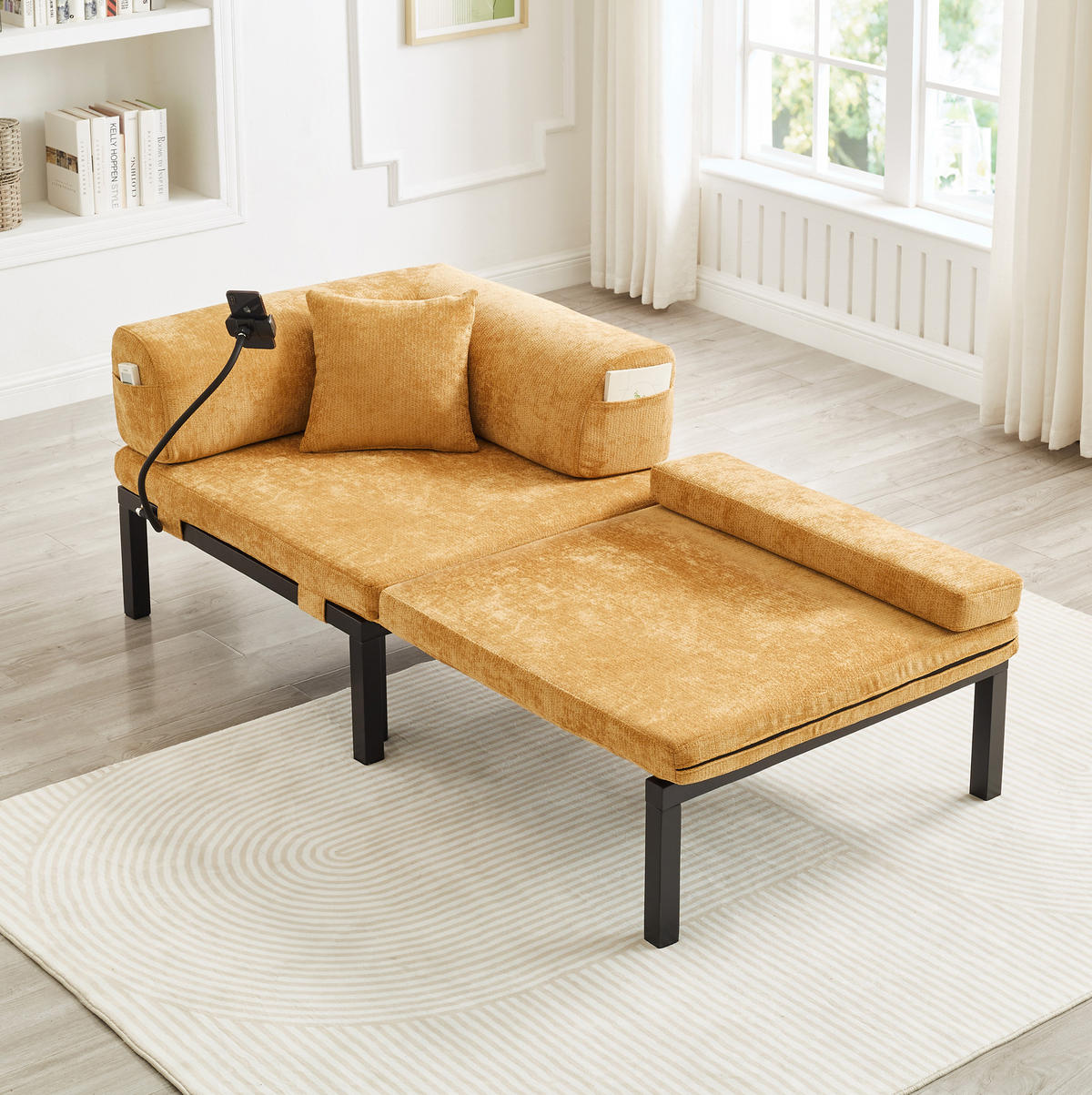 SCHLAFSOFA klappbar mit Ausziehbett Massivholz Samt Yellow - Gelb, Holz (81/64/176cm) - Meubliv