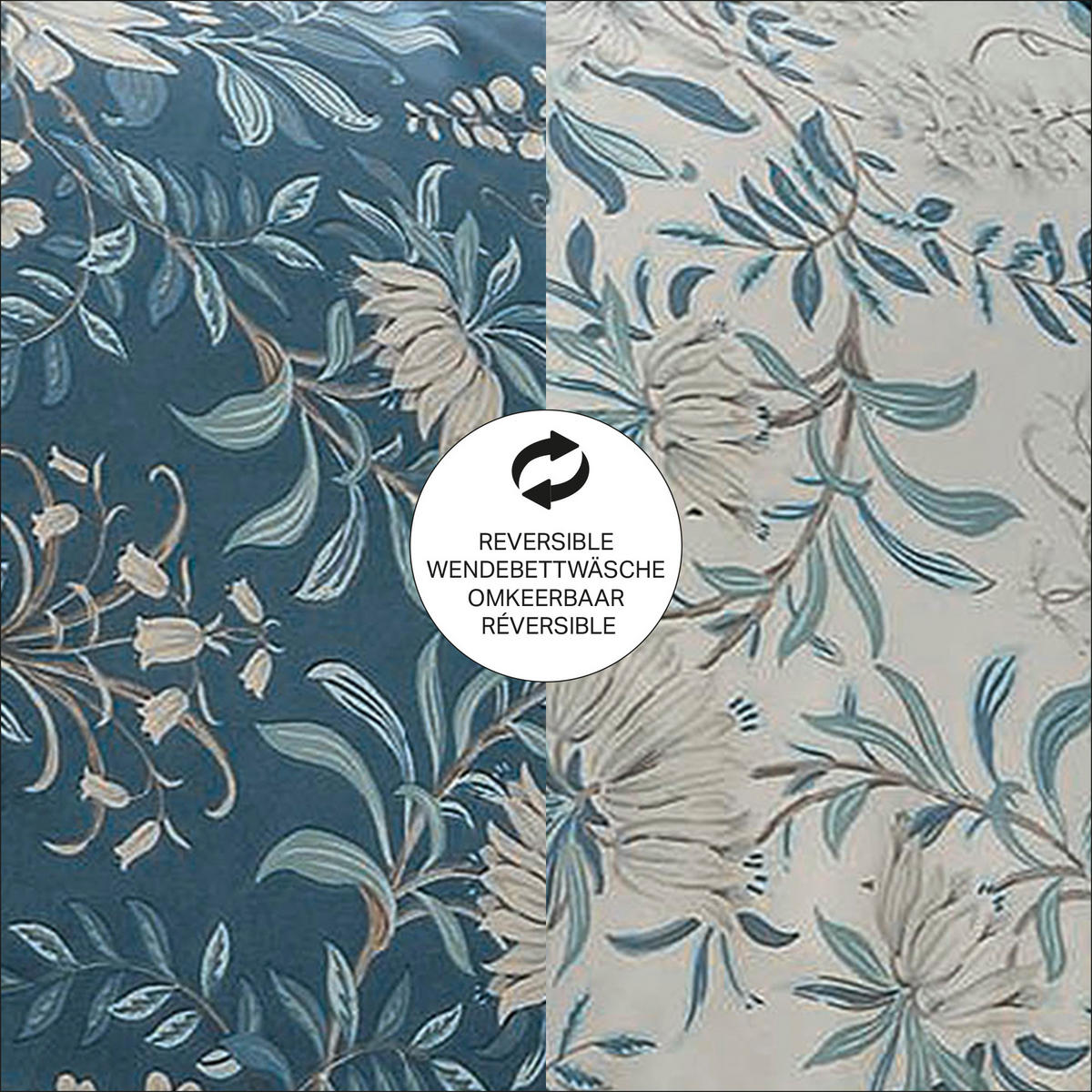 BETTWASCHE Parterre Blumen 3-Teilig 230x220cm - Blau, Textil (230/220cm) - LAURA ASHLEY