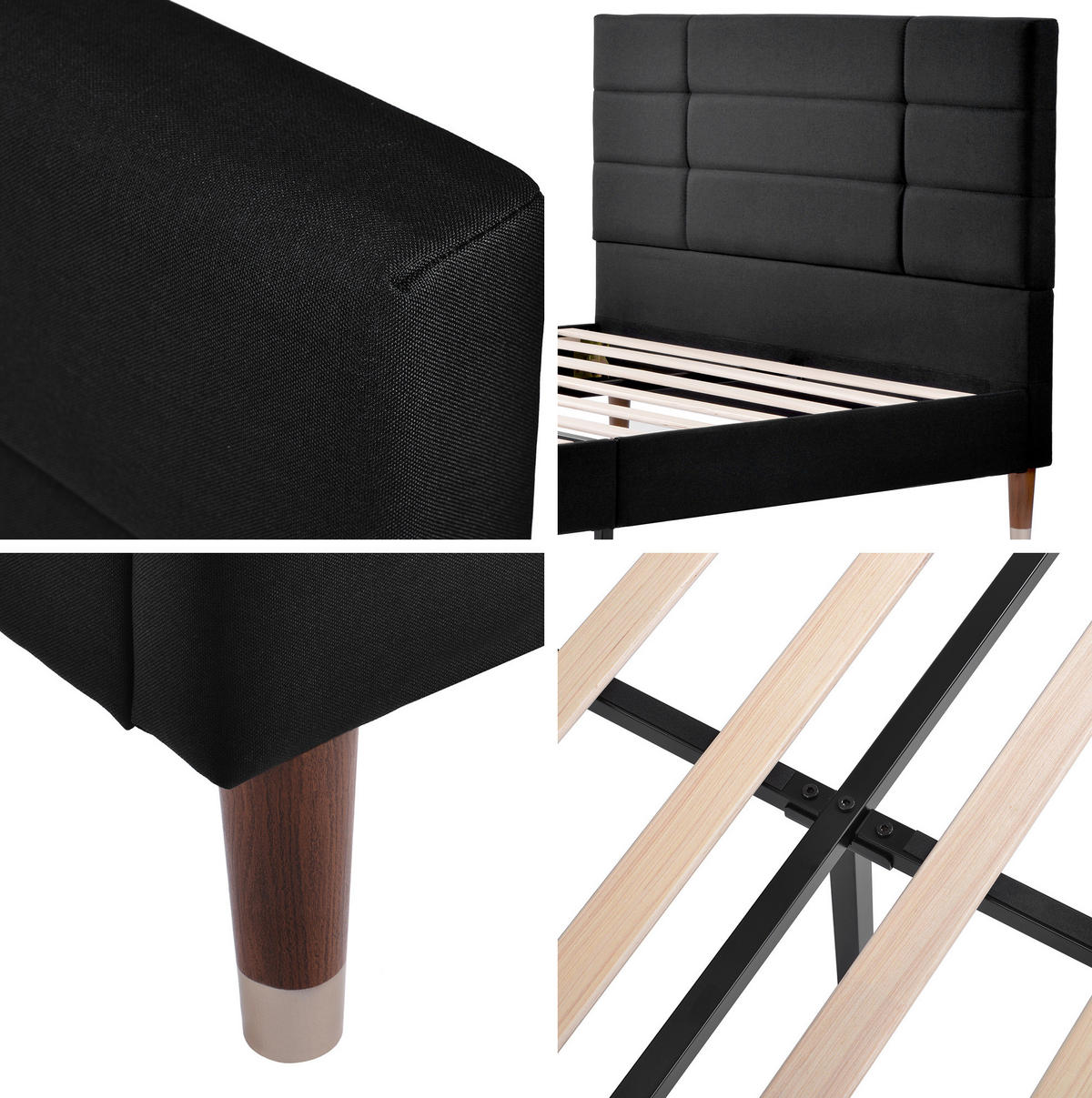 POLSTERBETT 140/200 cm Schwarz mit Kopfteil und Lattenrost - Schwarz, Holz (140/200cm) - OKWISH