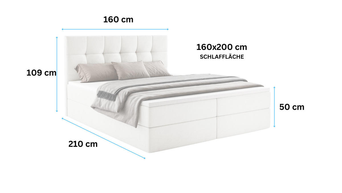 BOXBETT Auren mit Topper Creme 160x200 - Creme, Textil (160/200cm) - Luxkor24