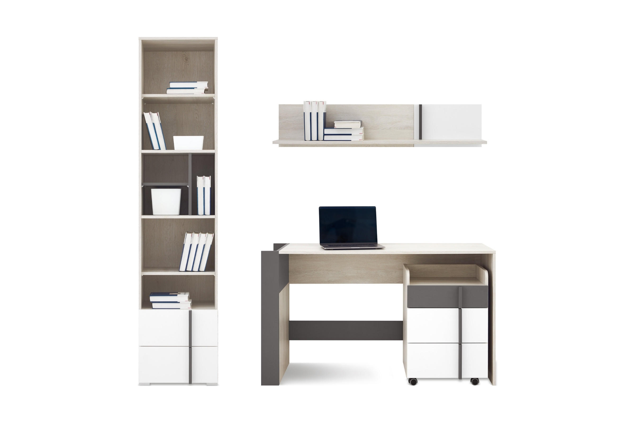 JUGNEDZIMMER-SET REMI D 4 teilig in Eichenweiß / Weiß Matt / Anthrazit - Eichefarben/Anthrazit, Holzwerkstoff (175/195/55cm) - Deine Möbel 24
